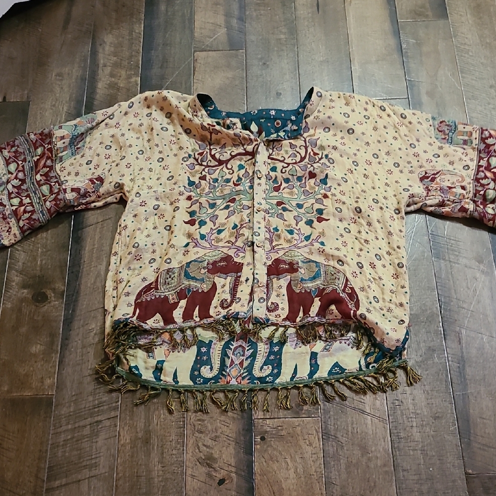 Bohemian Elephant Print Reversible Fringe Top